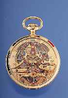 HEBDOMAS Skelettherrentaschenuhr Modell Acht- tagewerk, Schweiz um 1990, Metall hartverg.,beids. vergl., skelett. Sichtwerk, verg., sign., ...