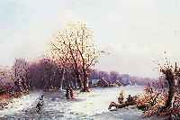 VAN DEN EYCKEN, NIEDERL. MALER DES 19. JH., VERSCHNEITE WINTERLANDSCHAFT MIT PERSONENSTAF-FAGE, ÖL/LWD, RE. U. SIGN., CA. 40 X 57 CM, PRUNKRAHMEN