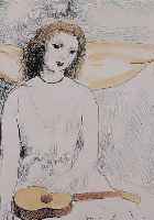 LAURENCIN, MARIE, 1885-1956, AQUARELLIERTE KALTNADELRADIERUNG, MäDCHEN MIT GITARRE, CA. 19,5 X 16,5 CM, PP