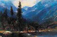 MüLLER, MORITZ, MüNCHNER MALER, 1841-1899, GEBIRGSLANDSCHAFT MIT SEE, ÖL/LWD, CA. 32 X 42CM, PRUNKRAHMEN