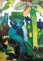 HANSCHE, WERNER, GEB. 1928, MANN MIT HAND- KARREN, NAIVE MALEREI IN ÖL AUF LWD, RE. U. SIGNIERT UND DAT. 69, CA. 100 X 80 CM