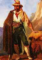 Unbek. Künstler, Ende 19.Jh., Jäger oder Freiheitskämpfer mit Schärpe, Dolch u. Gewehr,vor alpiner Kulisse, Öl/Lwd., unsign., verso bez., ...