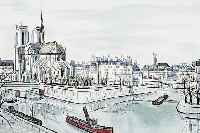 BUFFET, BERNARD, NOTRE DAME ET LA CITé, FARBRADIERUNG AUF ARCHES-BüTTEN, ED. MAGUI FRANKREICH 1985, HANDSIGN., NUM. EA 7/25, CA. 60 X 43 CM