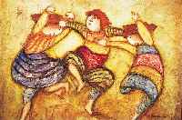 Honngwei He, geb. 1971 Mongolei, Kinderszene, Acryl/Lwd, re. u. sign., ca. 52 x 61 cm, R., sollte neu verspannt werden
