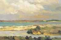 BERTRAND, ALBERT, FRANZ. MALER, 19. JH., IMPRESSS. LANDSCHAFTSDARSTELLUNG, SIGNIERT, 33X 42 CM, RAHMEN BESCHäDIGT