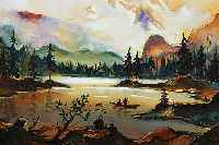 Heckendorf, Franz, 1888 Berlin-1962 München, Angler am Gebirgssee, Aquarell und Gouache aufPapier, re. u. sign., ca. 40 x 54 cm