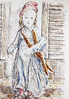 Foujita, Tsogouharu, 1886 Tokio-1968 Zrich, Jeune Fille avec baguettes, handsigniert und bez. E.A., ca. 49 x 34 cm