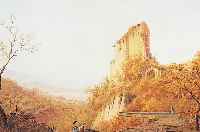 Unbekannter Maler, wohl Österreich, um 1930-40 idealisierte Landschaft mit Ruine und Per- sonenstaffage, Aquarell/Papier, ca. 47 x 60 cm, PP, ...