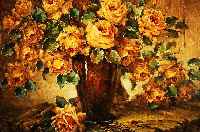 Bode, Adolf, Offenbach 1904-1970 Offenbach, Stilleben mit gelben Rosen, ™l/Lwd, re. u. signiert, ca. 80 x 100 cm, R., Loch im Bild