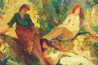 Hodr, Karel, geb. 1910 Prag, Mädchen in Landschaft, Öl/Lwd von 1970, li. u. sign., ca. 20 x 30 cm, R., rückseitig mit Expertise