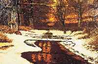 HOPPE, W., WINTERLANDSCHAFT MIT STEG üBER EINEN BACH, ÖL/SPANPLATTE, RE. U. SIGN., CA. 51,5 X 69,5CM