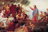 Unbekannter Künstler aus der Zeit um 1860, Jesus am See Genezereth, Öl/Lwd, unsigniert, leichte Abriebspuren, ca. 70 x 100 cm, R.