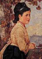 von Roekler, Ludwig, deutscher Maler, um 1900, Junge Frau an einer Brüstung lehnend, Öl/Lwd, re. u. sign., ca. 42 x 28,5 cm