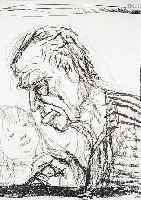 OTTO DIX, SELBSTPORTRAIT MIT ENKELIN, LITHOGRAFIE, CA. 52 X 46CM, UNSIGN.