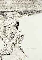 Liebermann, Max, Lithographie aus den Kriegsblättern von 1919, auf dünnem Papier, handsign., ca. 42 x 30 cm, an den Rändern auf-geklebt, ...