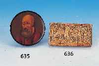 Schnupftabakdose, Frankreich, um 1870, Birkenholz und Kork, reliefierte galante Szene, ca. 30 x 11 x 6 cm