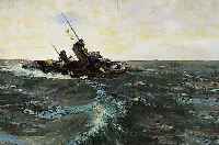 Unbekannter Maler, deutsch, 40er Jahre, Zerst”rer auf hoher See, ™l/Lwd, li. u. unleserlich sign., ca. 38 x 50 cm, R.