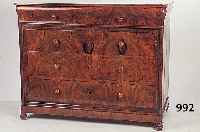Schreibkommode, deutsch, um 1870-80, Nußbaumwurzelfurnier gespiegelt, oberer Schub mit vier kleinen Schubladen, ein ...