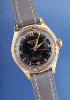 LACO Herrenarmbanduhr Modell Sport-VW, Deutschland um 1958, Metall m. GG-Auflage, Edelstahlb. geschr., ber., auf Boden Sonder- grav. der ...