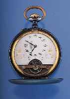Savonetteherrentaschenuhr 8-Tagewerk, Schweiz um 1918, Stahl gebl., Roseemailbl., fein haarrissig, Gold- u. Silber-Piquearbeit, Schwungber. ...