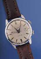 ANGELUS Armbandwecker Modell Datalarm, Ref.-Nr. 10-11B, Schweiz um 1962, Edelst., Boden geschr., bei Fertigst. wassergesch., Orig.- Bl. fl., ...