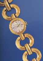 JAEGER LE COULTRE Damenarmbanduhrwerk in neu- tralem GG 750/000-Gehäuse, incl. GG-Glieder-band, Boden aufgedr., Blatt vers., Formanker- werk, 17 ...