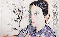 Cini, Enzo, Porträt einer Frau, Gouache auf Papier, Studie für eine Lithographie, hand- signiert und dat. 71, mit Druckverweisen be- schriftet, ...