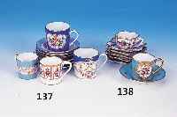 Sechs Mokkatassen mit Unertassen, Limoges, 20. Jh., Porzellan, bunt und goldfarben staffiert, untersch. Dekor, H. je ca. 4-5 cm