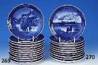Konvolut 11 Weihnachtsteller, Royal Kopen- hagen, Unterglasurbemalung, D. 18 cm 1980-1992, 1987 fehlt