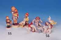 Drei Hummelfiguren, Goebel, nach 1970, Steingut, bemalt, Mädchen mit Puppe No. 311 Junge mit Korb,No. 513/0 und Gänseliesel, No. 473/0, ...