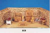 PUPPENKüCHE, DEUTSCH, UM 1900/1910, SCHöNE JUGENDSTILEINRICHTUNG, MIT BUFFET, ANRICHTE, SIDEBORD, TISCH UND ZWEI STüHLEN, HERD ...