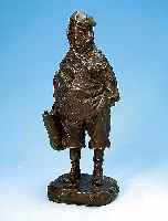 Bronzefigur, sign. J. Cardong, um 1900, Junge mit Tuck und Korb, H. ca. 36 cm