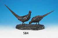 Bronzeskulptur, sign. Prof. Otto Poertzel, Giesserstempel Kraas, Fasanenpaar, Marmor- sockel, H. ca. 36,5 cm, l. ca. 72 cm