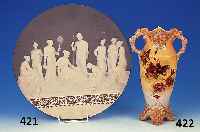 Vase, Thurn & Teplitz, um 1900, Feinstein- zeug, bunt floral bemalt und lithographiert, H. ca. 37 cm