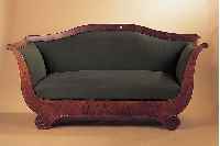 BIEDERMEIERSOFA, SüDDEUTSCH, UM 1830, WURZELNUßFURNIER, SEITENTEILE AUßEN FURNIERT, SCHNECKENFüSSE, ALTER LEINENBEZUG UM 1900, ...