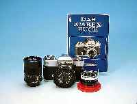 Zeiss Ikon Icarex 35S TM Bj. ca.1970; mit Tessar 50mm 1:2.8, Skoparex 35mm 1:3.4 und Vivitar 135mm 1:2.8; mit Lederbereitschafts- tasche, ...