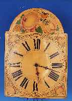 Schwarzw„lder Schilderuhr, um 1880-1900, floral bemaltes Bogenzifferblatt, Messingzei- ger, groáes Holzplatinenwerk, Tren, Halb- ...