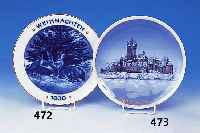 Weihnachtsteller, Rosenthal, 1930, Porzel- lan, Waldweihnacht, Entwurf Th. K„rner, Blau- malerei, Goldrand, D. ca. 21 cm