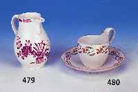 Kännchen, Meissen, Marcolinizeit, Porzellan,geriefte Wandung, purpurfarbene florale Camaieumalerei, Standring leicht best. und leicht ...