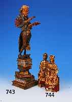 Skulptur, deutsch, 30er Jahre, Lindenholz, geschnitzt und bunt gefasst, karikierende Darstellung eines Bcherwurms, H. ca. 48 cm