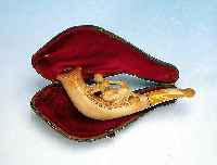 MEERSCHAUMPFEIFE, FRANKREICH, UM 1900, GESCHNITZT, MIT FRAUENSKULPTUR VERZIERT, L. 12 CM