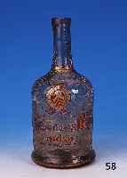 Lik”rflasche, Gall‚, um 1900, sog. Eisglas, rauchfarben, mit Emailfarben be-malt, ohne Verschluá, am Boden signiert, H. 24cm