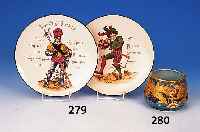 Schale, Paul Millet, um 1890-1902, Sevres, Steingut, emailliert, Entenmotive mit Blumen und gesprungen bzw. geklebt, H. 9 cm, D. 11 cm