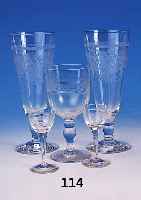 Konvolut aus 18 Gl„sern, deutsch, um 1900, farbloses Glas mit Diamantgravuren, 2 x 6 Weingl„ser H. ca. 19 bzw. 14 cm, sechs ...
