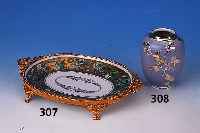 Vase, deutsch, 50/60er Jahre, Porzellan, Silberoverlay, beidseitige Darstellung eines Paradiesvogels in Blütenzweig, H. ca. 15 cm, l. ber.