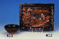 PLATTE, SUMIDA, CHINA, UM 1880/90, PORZELLAN, RELIEFIERT, HERR MIT KINDERN AUF BOOT, BEMALT, 20.5 X 25.5 CM