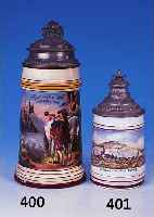 Zwei Zinndeckelkrge, deutsch, um 1900, Porzellan und Glas, bedruckt und bemalt, Weiáenburg mit der Festung Wlzburg und Wild- ...