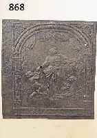 OFENPLATTE, UM 1750, EISEN, FORTUNA MIT PUTTO, KORRODIERT, ALTERSSPUREN, 62 X 58 CM