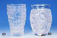 Vase, Lalique, 20. Jh, farbloses Glas, Kra- nichdekor, z.T. mattiert, H. ca. 17.5 cm
