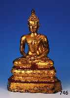 Buddhaskulptur, Thailand, 19. Jh., Bronze vergoldet, H. 51 cm, Altersspuren